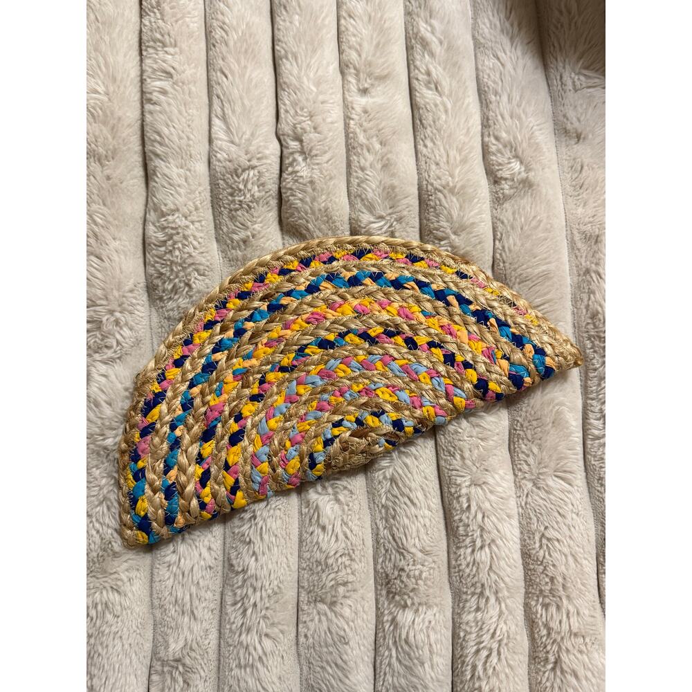 NWOT Antik Kraft Jute Cotton Crescent Half Moon Woven Clutch